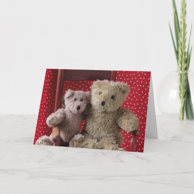 dois ursos de pelúcia num cartão verde (Frente)