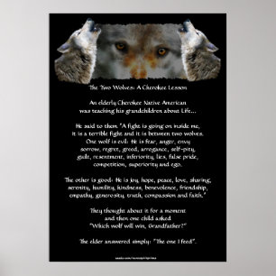 DOIS WOLVES CHEROKEE HISTÓRIA Wolf Art Poster