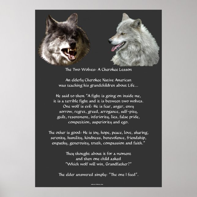 Dois WOLVES CHEROKEE TALE Art Poster (Frente)