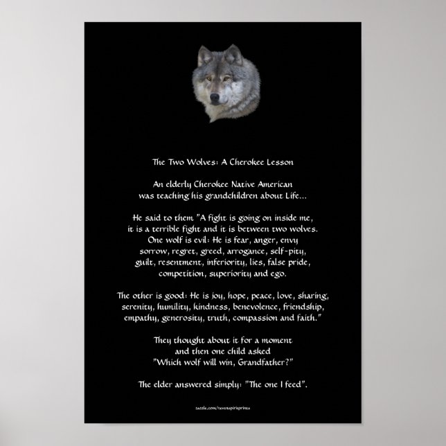 Dois WOLVES CHEROKEE TALE Art Poster (Frente)