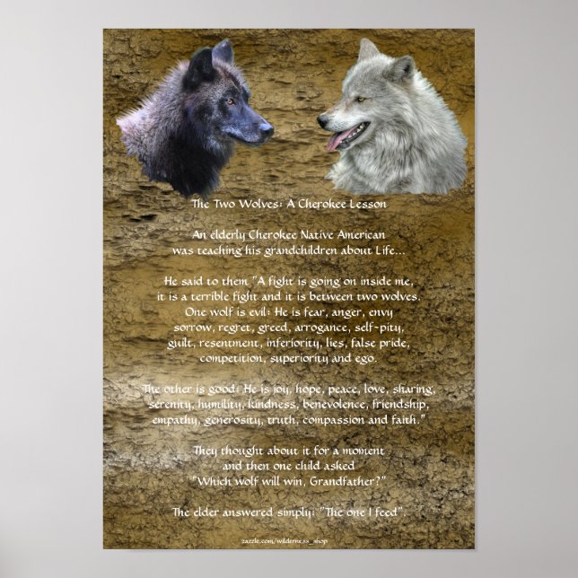 Dois WOLVES CHEROKEE TALE Art Poster (Frente)