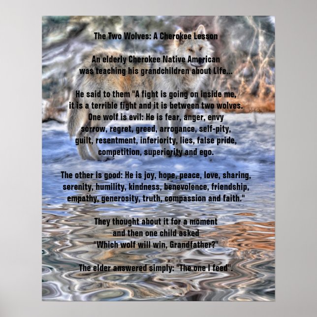 Dois WOLVES CHEROKEE TALE Art Poster (Frente)