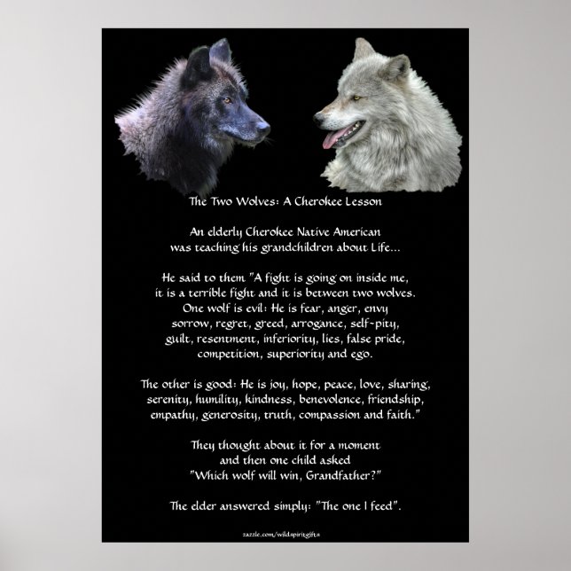 Dois WOLVES CHEROKEE TALE Art Poster (Frente)