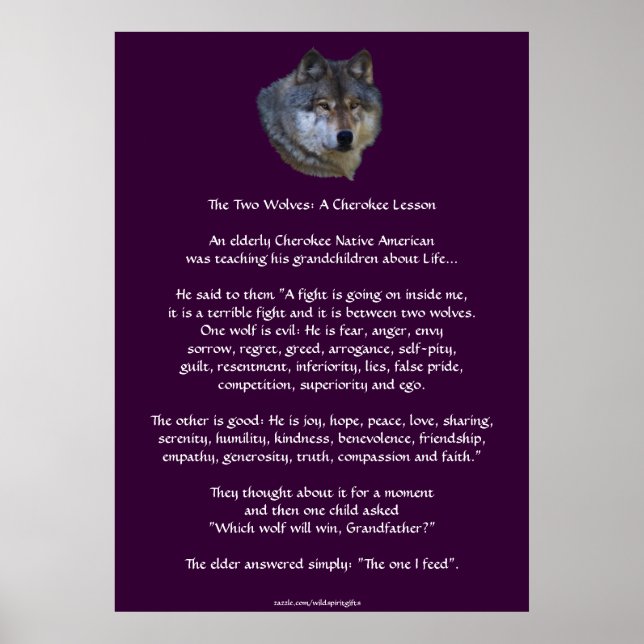 Dois WOLVES CHEROKEE TALE Art Poster (Frente)