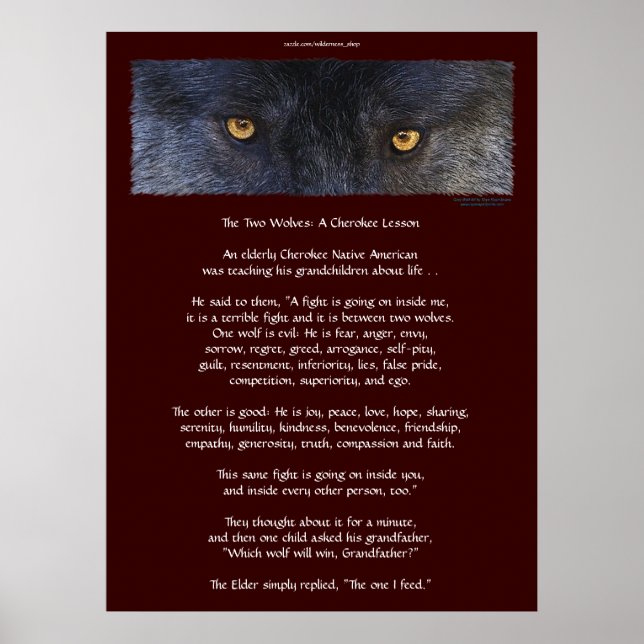 Dois WOLVES CHEROKEE TALE Art Poster (Frente)