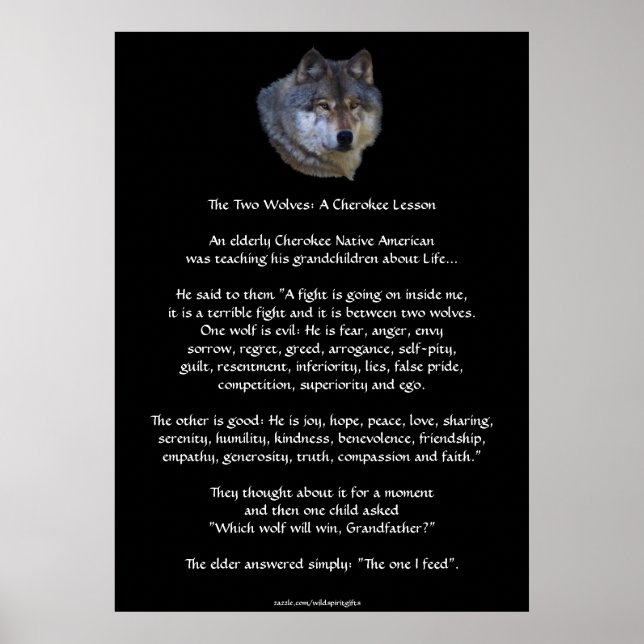 Dois WOLVES CHEROKEE TALE Art Poster (Frente)