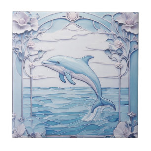 Dolphin Art Nouveau Faux Alivio Azul Claro Esquerd