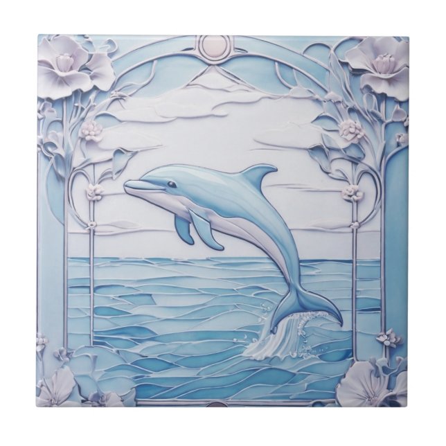 Dolphin Art Nouveau Faux Alivio Azul Claro Esquerd (Frente)