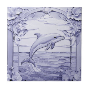 Dolphin Art Nouveau Faux Alivio Azul e Branco Dire