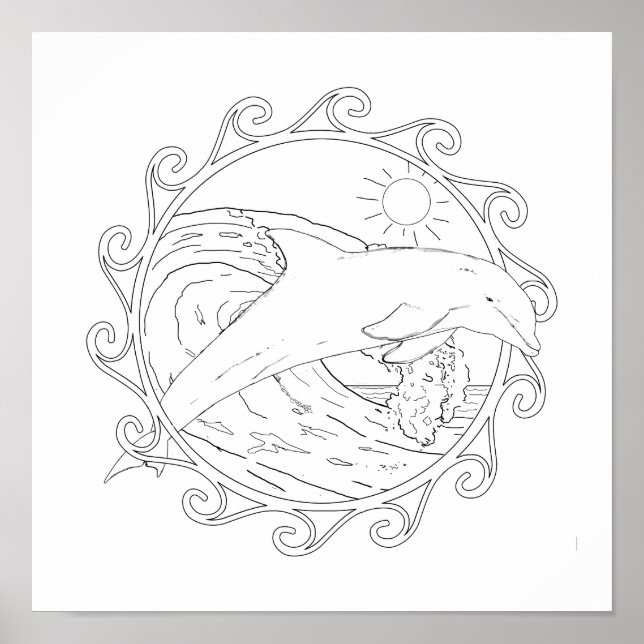 Dolphin Maori Sun Adult Coloring Poster (Frente)