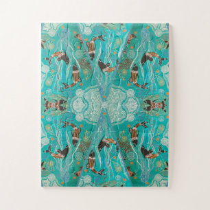DOLPHIN PLAY ABORIGINAL ART QUEBRA-CABEÇA