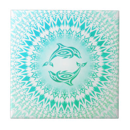 Dolphins Mandala Turquoise White Verde