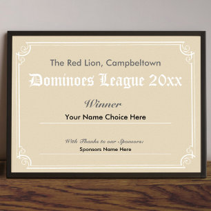 Domine Poster de Certificado de Vencedor da Concor