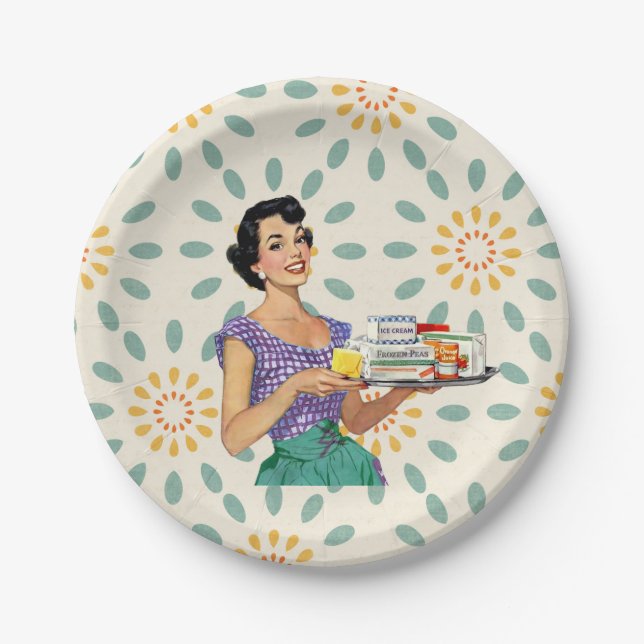 Dona de Casa Retro 1950 Pratos de Papel (Frente)