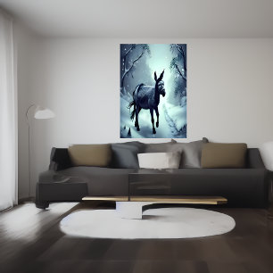 Donkey na montanha de neve AI Art Poster