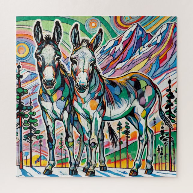 Donkeys Entre Pines 600 Piece Quebra-cabeça (Vertical)