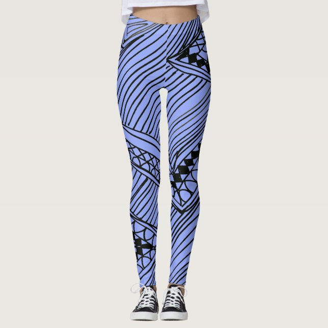Doodle 1A Black Light Blue Leggings (Frente)