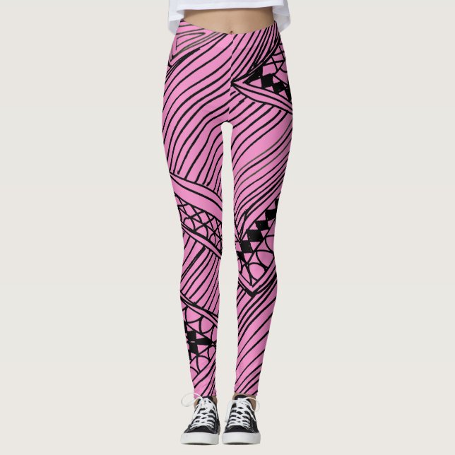 Doodle 1A Black Light Pink Leggings (Frente)