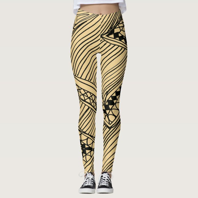 Doodle 1A Black Warn Beige Leggings (Frente)