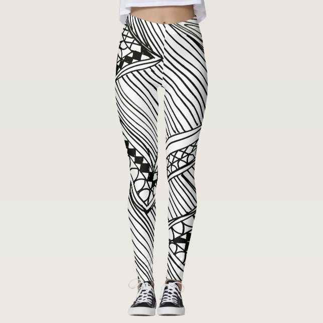 Doodle 1A Leggings Preto Branco (Frente)