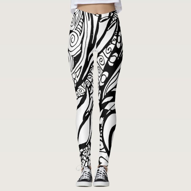 Doodle 9B Black White Leggings (Frente)