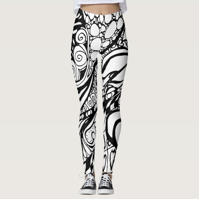 Doodle 9B Black White Leggings (Frente)
