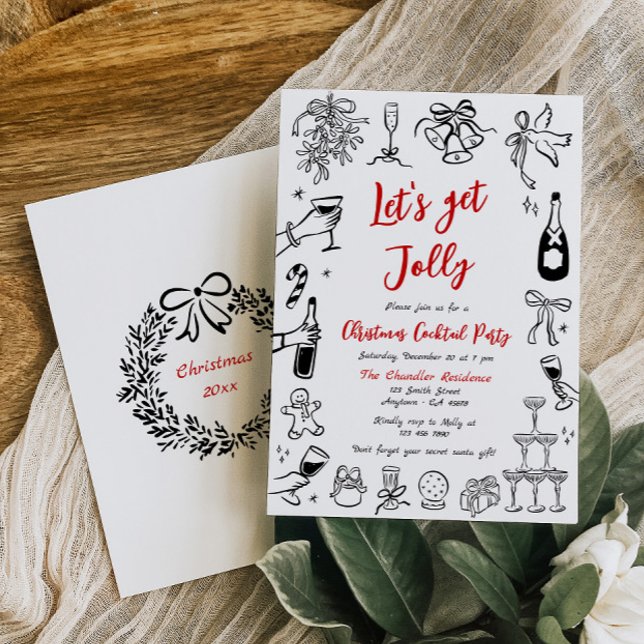 Doodle Christmas Cocktail Convite de festas Quirky (Criador carregado)