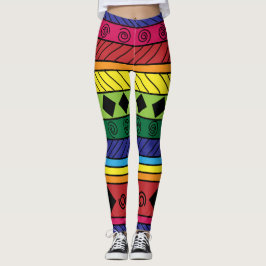 Doodle geométrico tribal colorido que legging