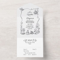 Doodles Desenhados À Mão Funky Casamento Moderno Q