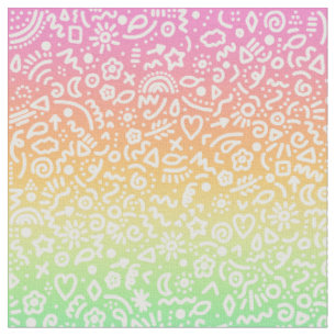 Doodles no Tecido Gradiente do Arco-Íris de Paste