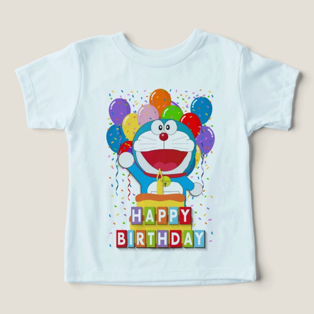 Doraemon com Bolo e Arte de Balão (Design frontal)