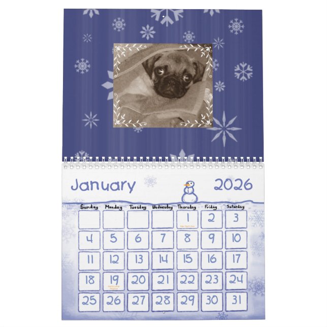 Dos Pugs calendário abundante (Jan 2026)
