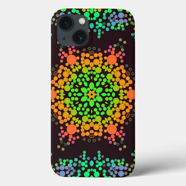 Dot Mandala Flor Verde Laranja e Azul (Verso)