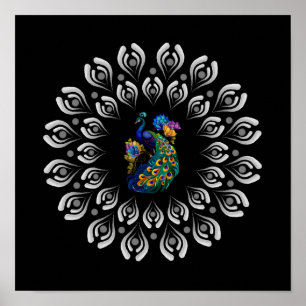 Dotagem Colorida de Peacock Mandala Modelo Poster