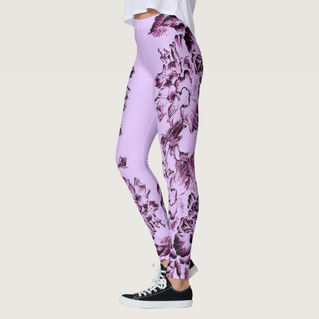 Double Hibiscus Purple on Lt Purple  Leggings (Esquerda)