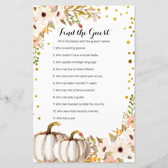 Dourada abóbora Aquarela Encontre o jogo Convidado (Frente)