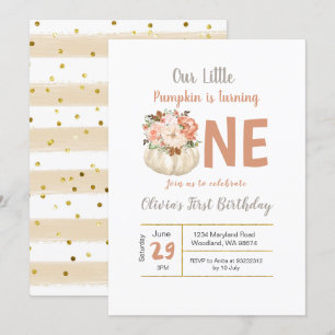 Dourada Abóbora Floral Virando 1 Convite de Aniver