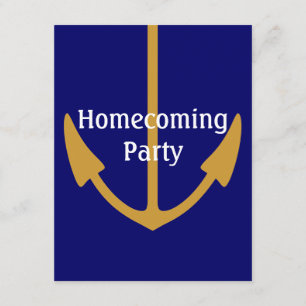 Dourada âncora nos Convites de festas navais azuis