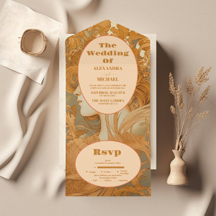 Dourada Arte Floral Nouveau Casamento