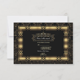 Dourada Arte Negra Deco Gatsby Estilo 20s RSVP de 