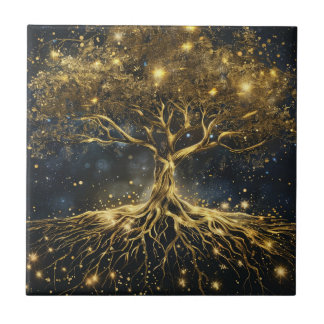 Dourada Árvore da Vida do Azulejo cerâmico da anti