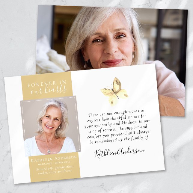 Dourada Borboleta Foto Funeral Obrigado Cartões (Criador carregado)