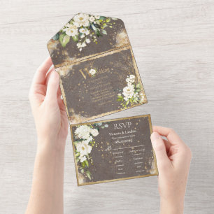 Dourada Branca Floral Botânica Elegante Russo