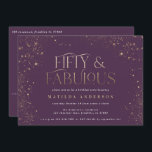 Dourada brilho roxo 50 e festa de aniversário fabu<br><div class="desc">Dourado efeito de brilho roxo 50 e convite de aniversário fabuloso. Texto de script moderno monocromático design. Parte de uma coleção.</div>