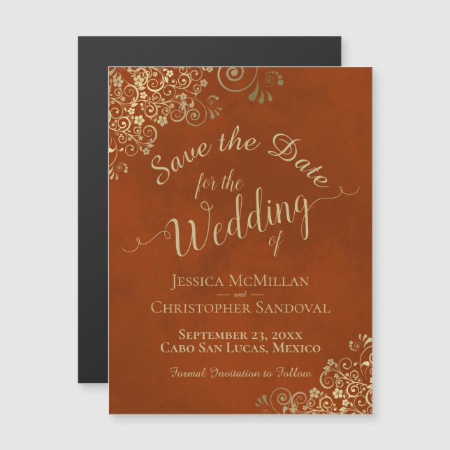 Dourada caligrafia Imã salve a data laranja ferrug (Frente/Verso)