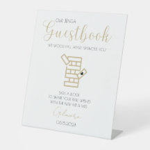 Dourada caligrafia Jenga Guestbook Sign-in