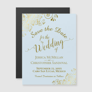 Dourada caligrafia Pó Imã salve a data Azul