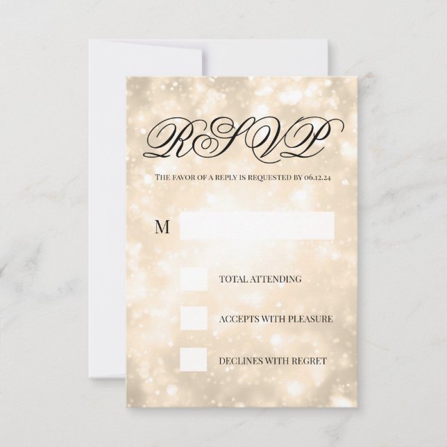 Dourada Champagne Bokeh Elegant Wedding RSVP (Frente)