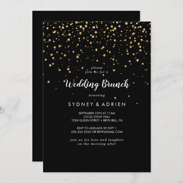 Dourada Confetti | Convite para Casamento Negro Br (Frente/Verso)