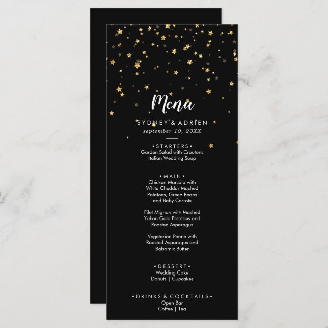 Dourada Confetti | Menu Janto Casamento Negro (Frente/Verso)